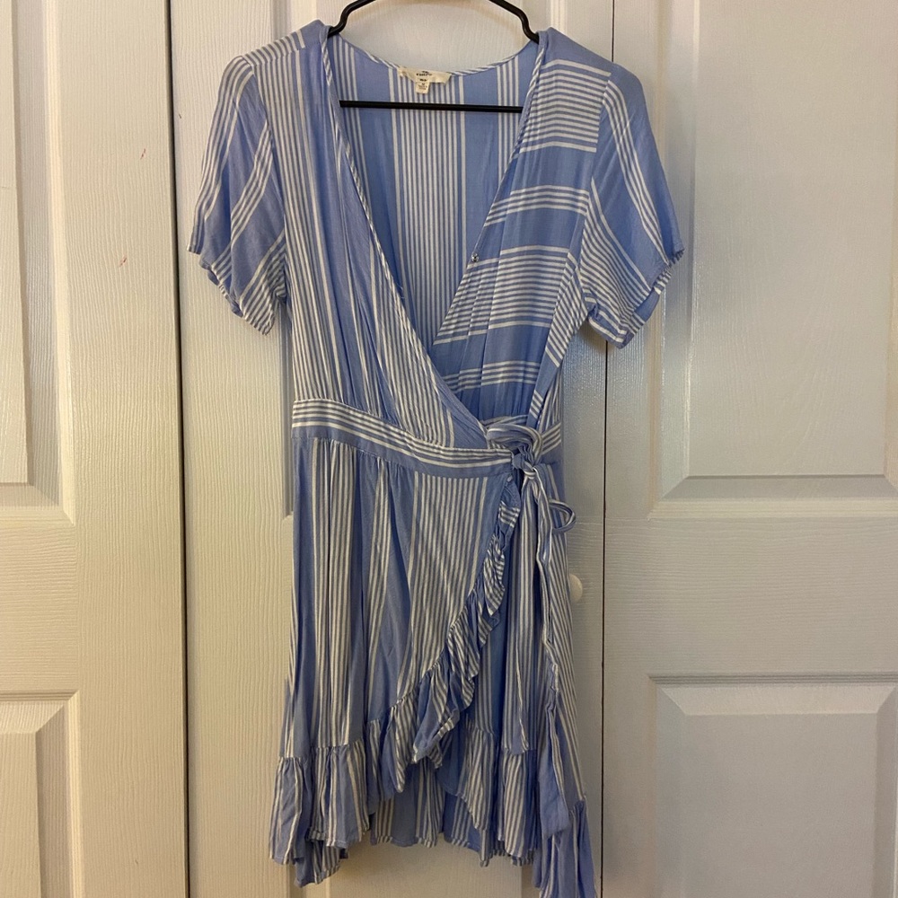 Blue and White Striped Wrap Dress